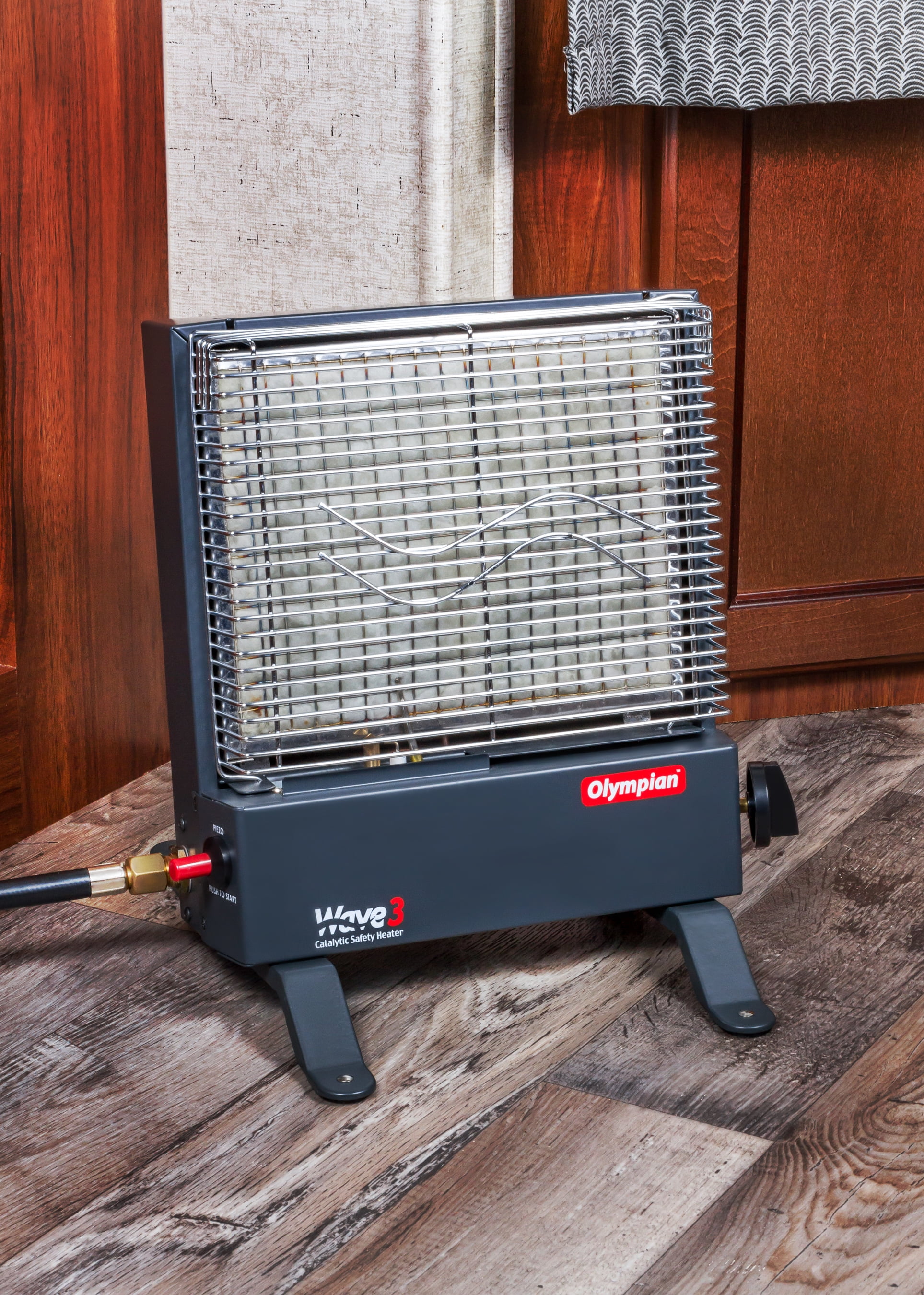 Camco Olympian RV Wave-3 LP Gas Catalytic Safety Heater, Adjustable 1600 to 3000 BTU, Warms 130 Square Feet of Space, Portable and Wall Mountable