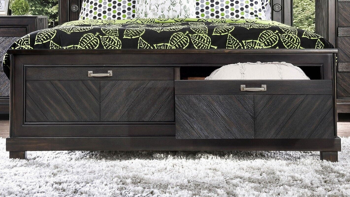 3pc Bedroom Set Espresso Eastern King Size Bed 2x Nightstands High Panel Headboard USB Storage Drawer FB Solid wood Furniture