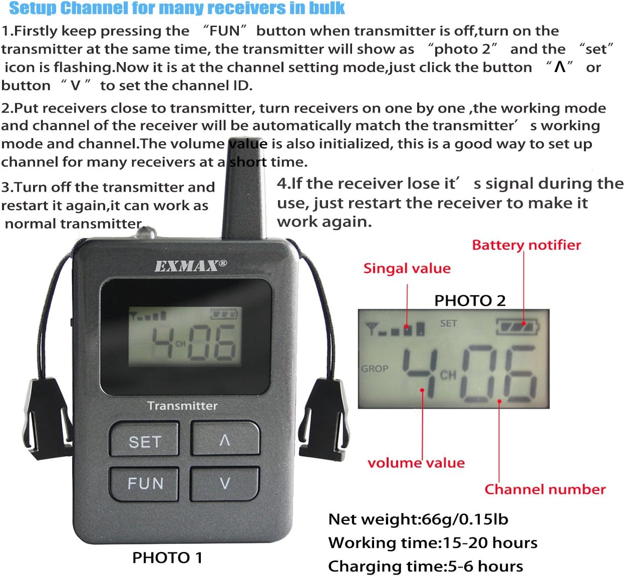 EXMAX ELGT-470 Wireless Tour Guide Whisper Acoustic Transmission System for Travel,Conference,Training,Hajj,Church,Teaching(1 Transmitter & 25 Receivers with Sivler Aluminium Alloy Storage Case)
