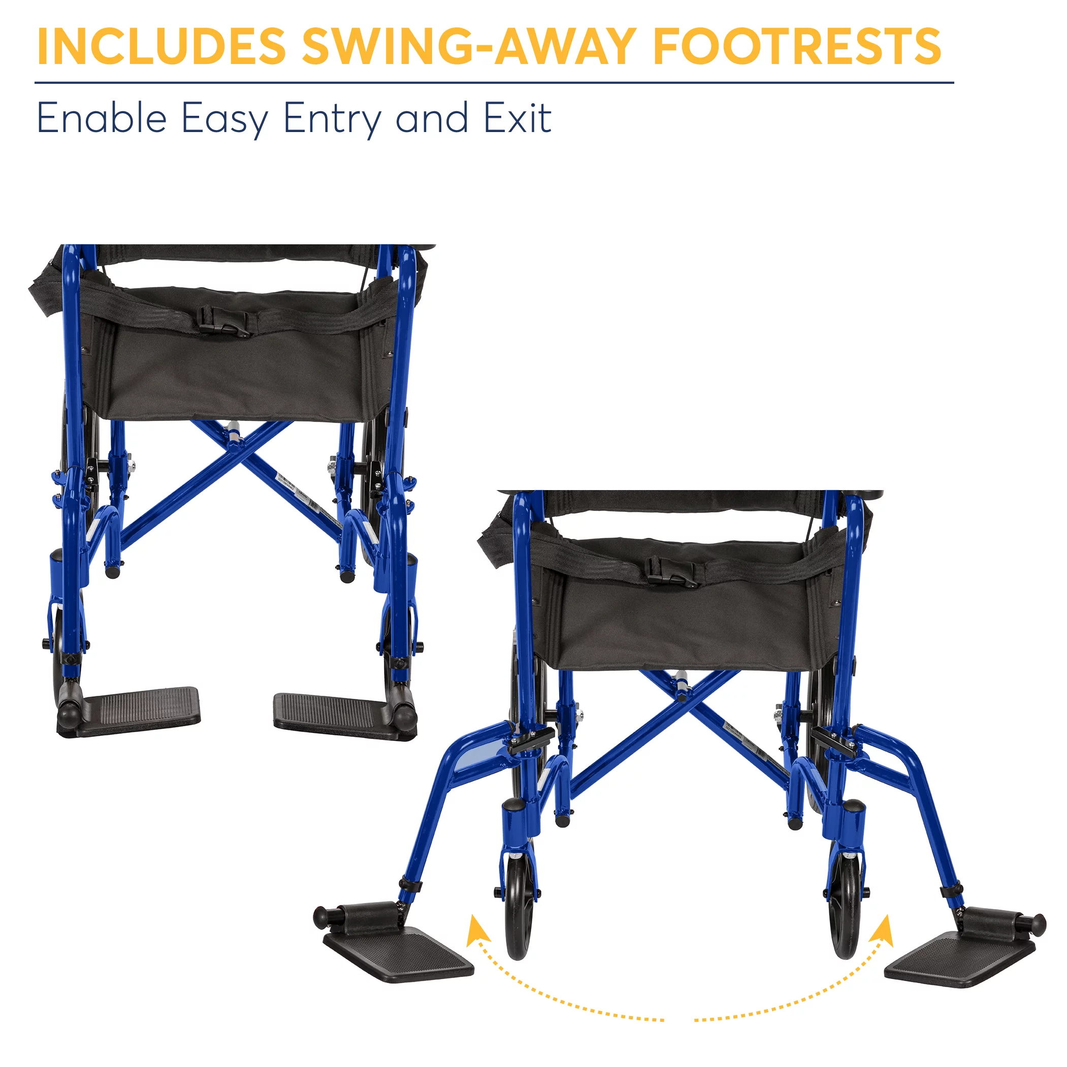 Drive Medical Lightweight Expedition Transport Wheelchair with Hand Brakes, Blue, 19" Seat