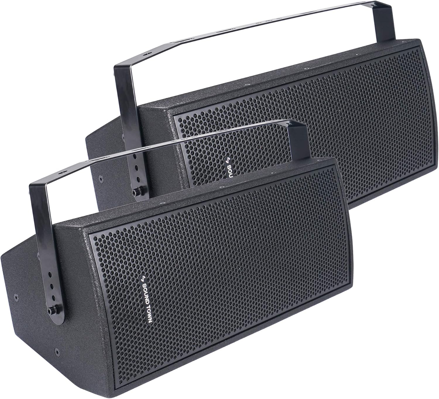 Sound Town Pair of CARME Series Dual 8 2-Way Passive Professional Loudspeaker, Black with Compression Driver and U Bracket for Installation, Live Sound, Karaoke, Bar, Church (CARME-U208B-PAIR)