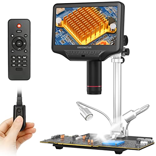 Andonstar AD407 3D HDMI Soldering Digital Microscope with Pro Metal Stand 4MP UHD and 7 inch Adjustable LCD Screen USB Video Microscopes for Phone Repairing SMT SMD DIY