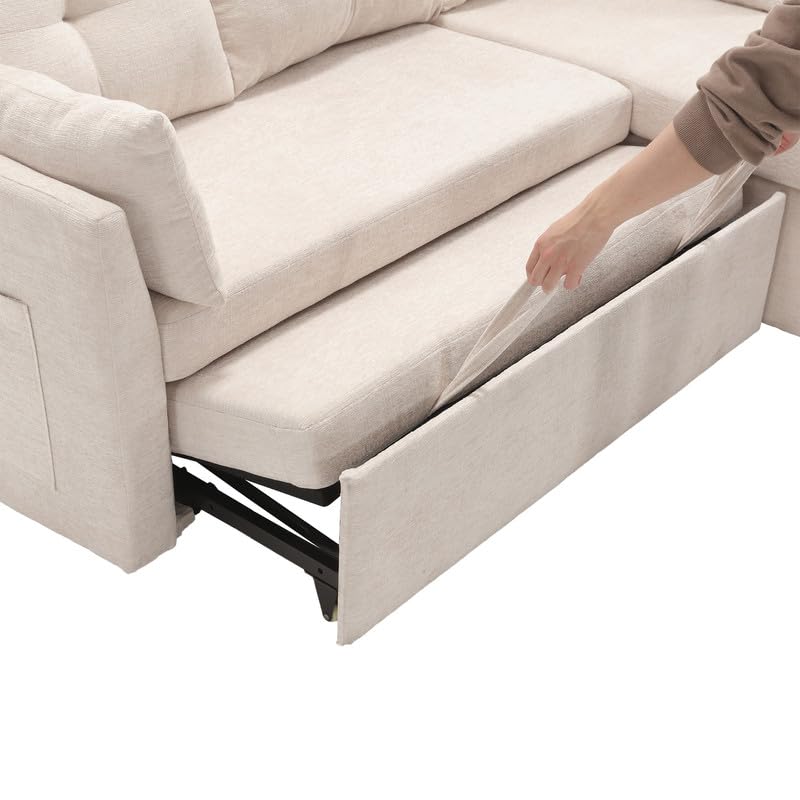 Couches for Living Room, Convertible Sectional Sofa Couch L Shaped Couch with Reversible Chaise & 2 Pillows, Built-in Side Pocket & Handle, 3-seat Modular Sectional Sofa for Small Space, Orange