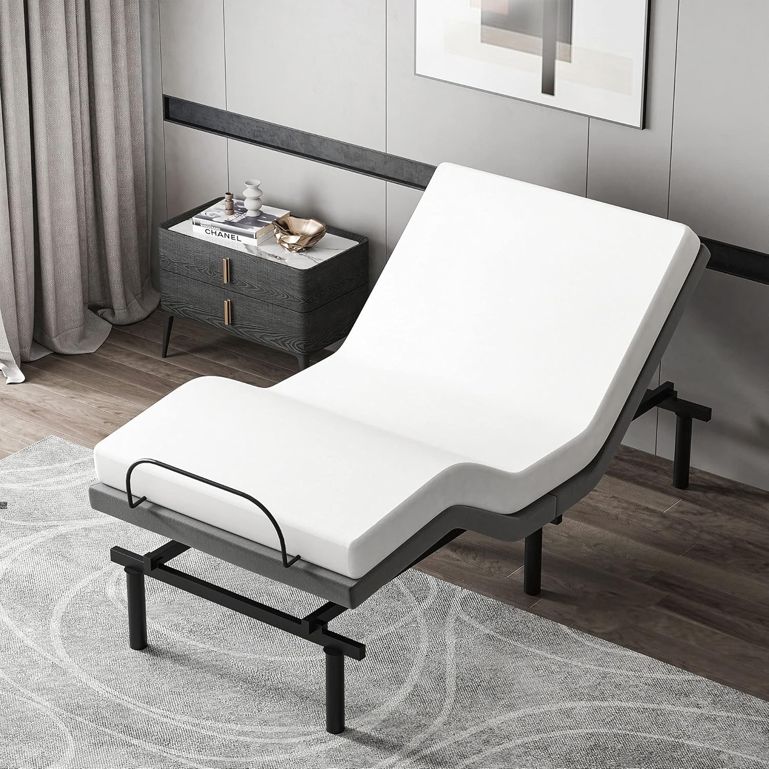 HOMCOM Twin XL Adjustable Bed Frame, Ergonomic Zero Gravity Power Bed Base with Head and Foot Incline, Memory, and Wireless Remote, Gray