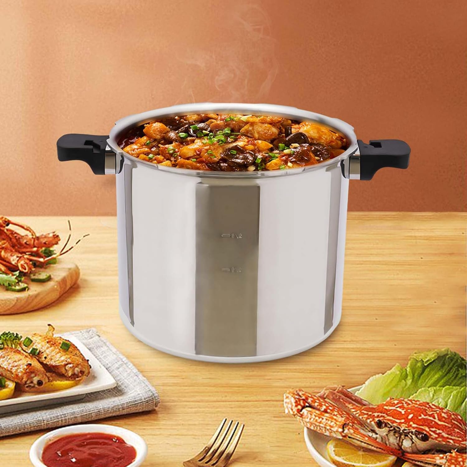 Pressure Canner 22-Quart, Stainless Steel Pressure Canner 22 Quart Induction, Aluminum Pressure Cooker Built-in Pressure Gauge with Rack, Silver