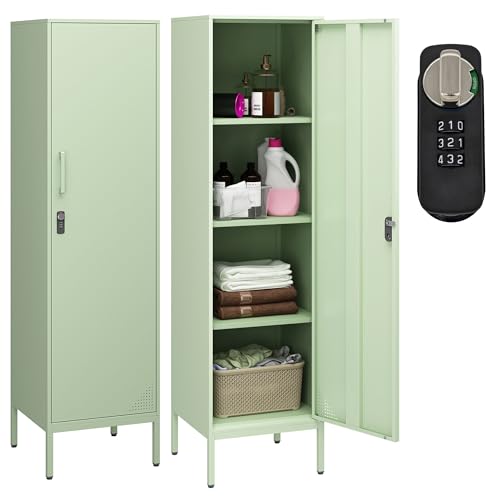 Metal Locker, Storage Cabinet with Digital Lock, Steel File Cabinet with 3 Adjustable Shelves for School, Living Room, Bedroom, Office (Green)