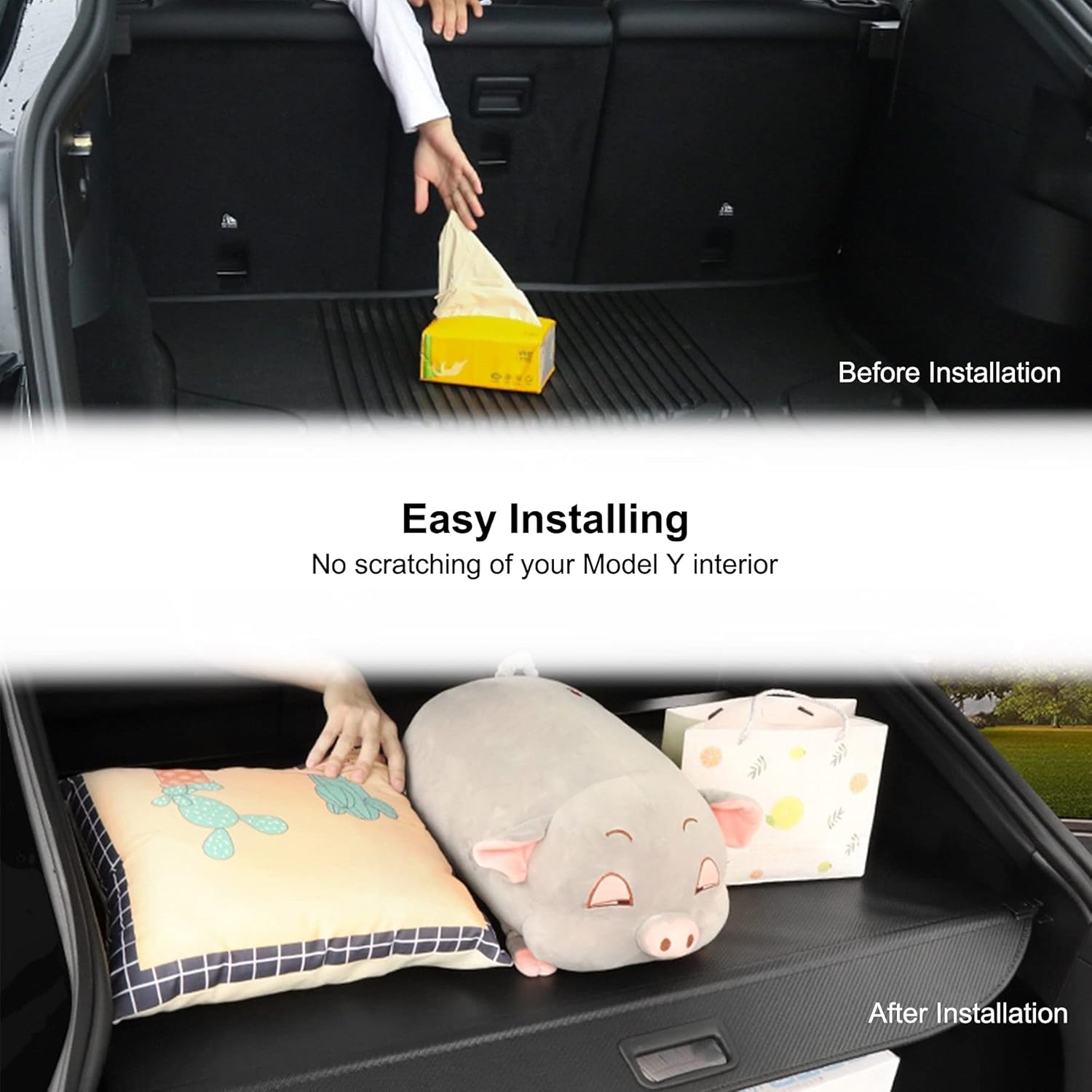 Cargo Cover for Tesla Model Y 2020 2021, Rear Trunk Shield Privacy Cover, Trunk Cargo Retractable Security Shade Cover, Black Waterproof Canvas