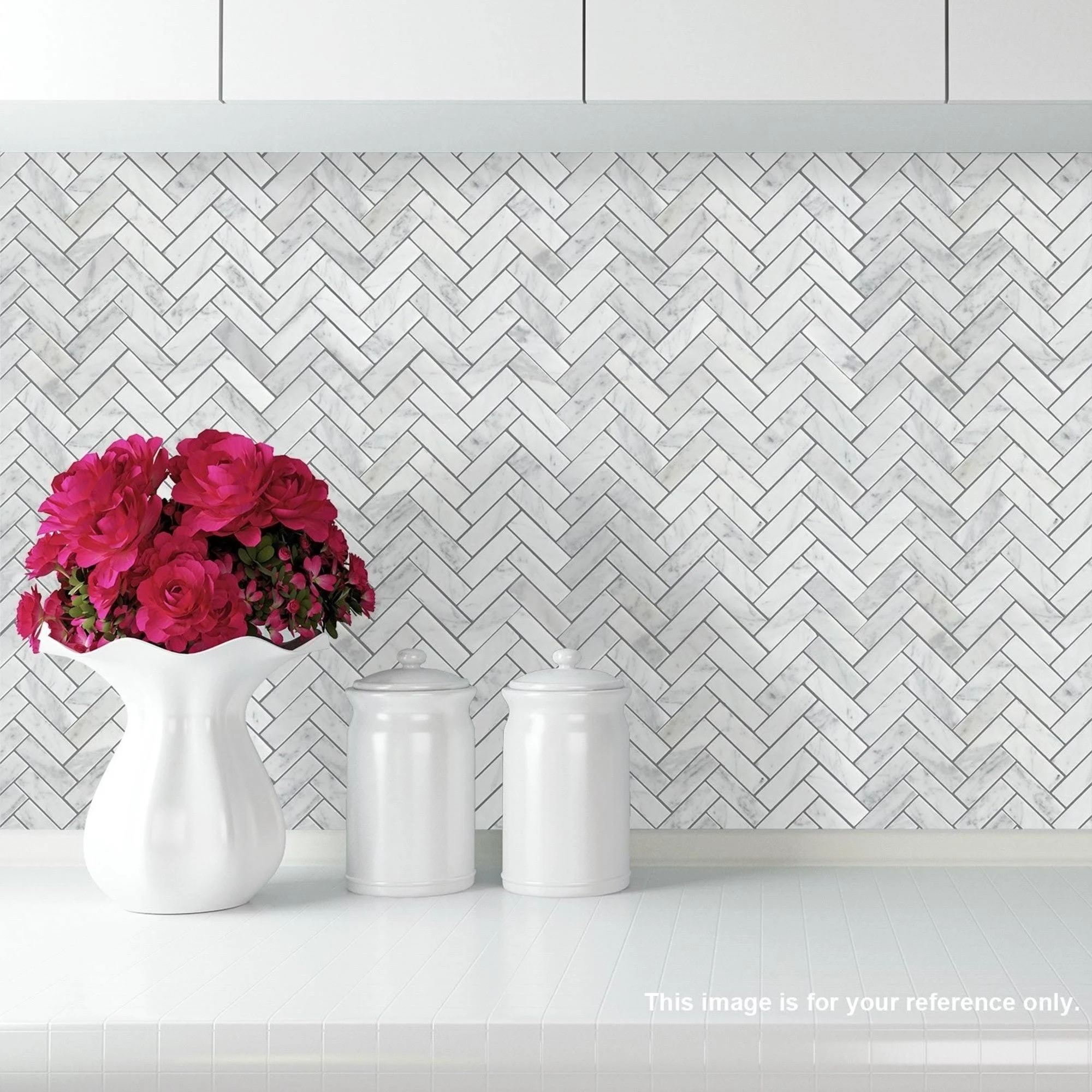 Carrara Marble Mosaic Decorative Backsplash Tile , 12x22x 12x22x 0.38x22/pc - Herringbone - 10pc