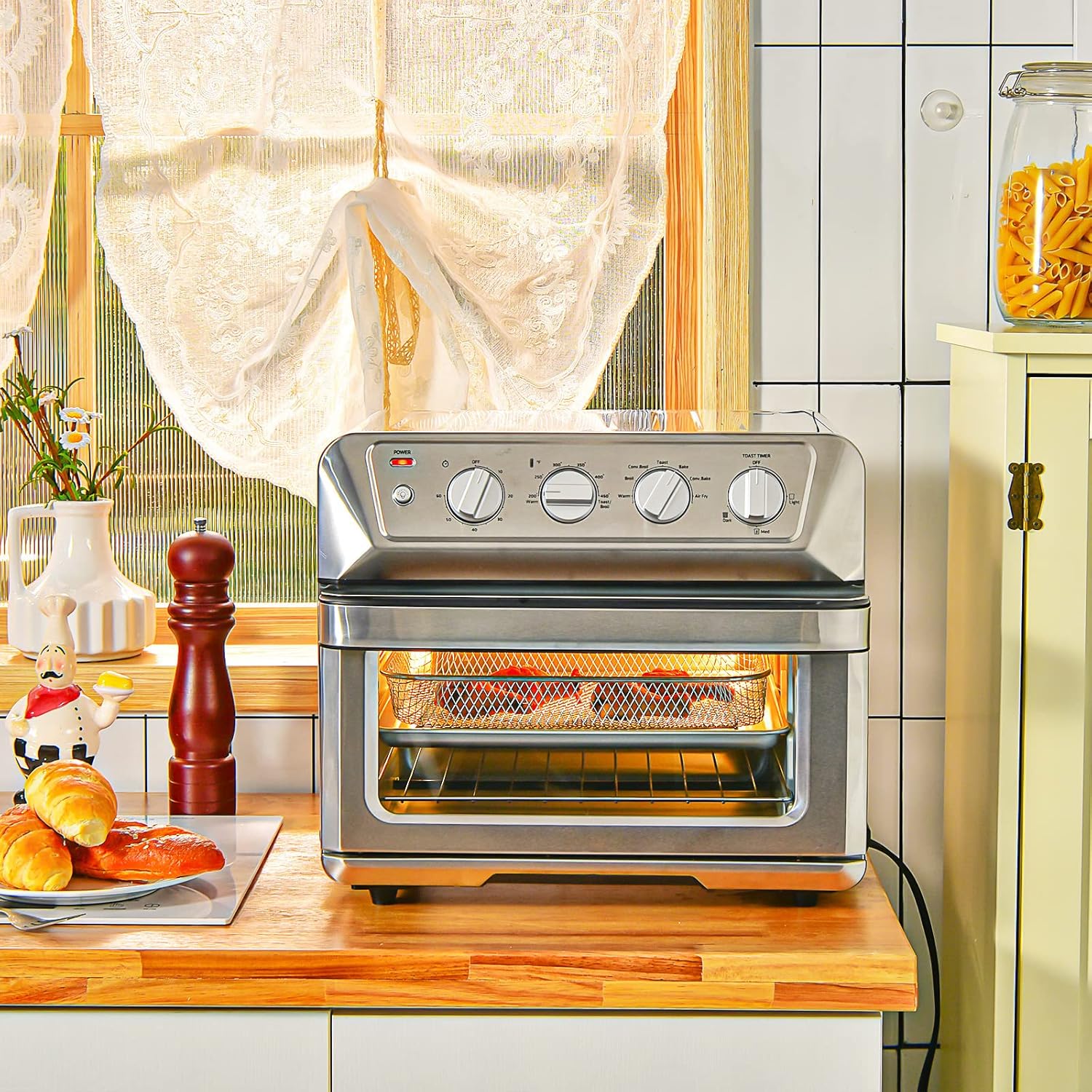 21.5 QT Air Fryer Toaster Oven, 7-in-1 Air Fryer Oven Combo w/Timer, Auto Shut-off, Accessories Recipe, Stainless Steel Convection Countertop Oven for Bake, Broil, Toast, Reheat, Fry