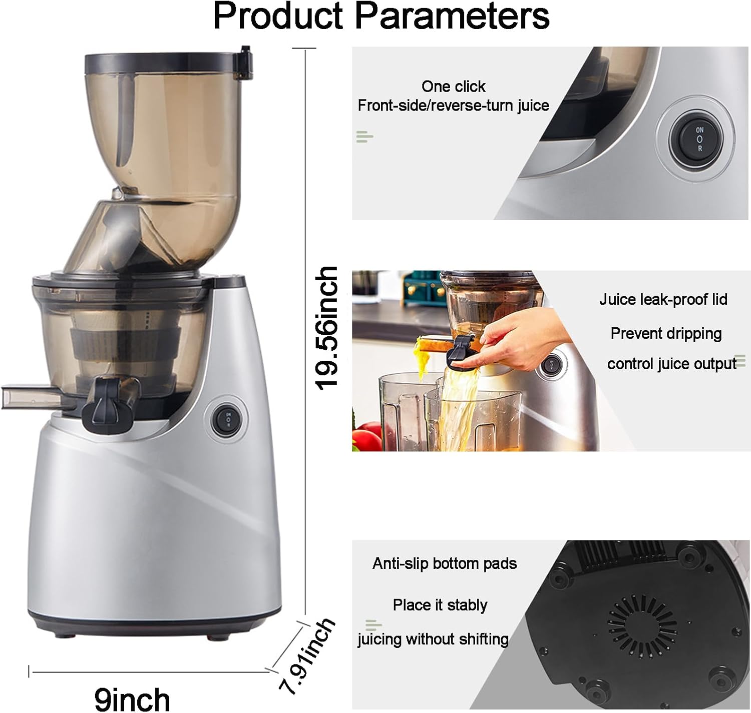 Juicer Machines,Powerful Slow Cold Press Masticating Pure Juicer Machines,Large Diameter Feed Chute Fit Whole Vegetable And Fruit,Juice Residue Separation