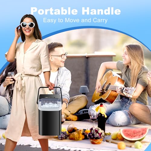 Ice Makers Countertop, Portable Ice Machine with Carry Handle, 2 Sizes of Icecube for Home Kitchen Bar Party Camping