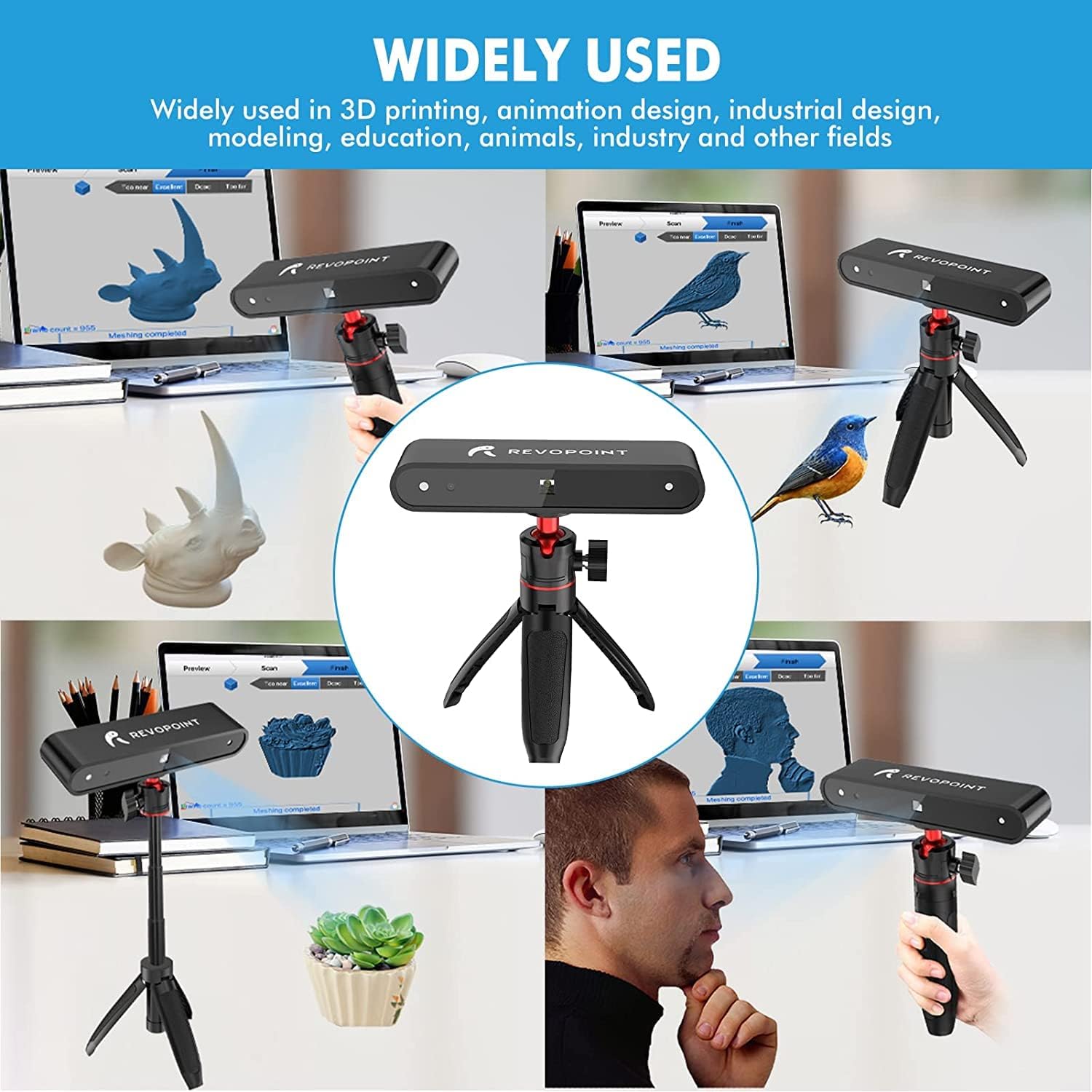 SUNWOW POP 3D Scanner, 0.3mm 8Fps 3D Printer Scanner with Tripod, Handheld and Fixed Scanning Modes for Human Face Body and Color Texture Scanning, Support Android, Windows, iOS and Mac OS, A1