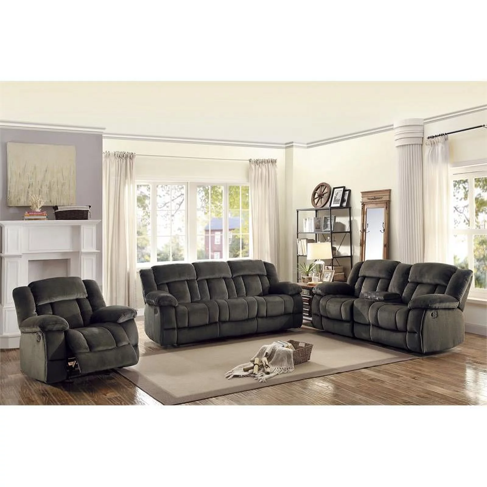 Lexicon Laurelton 90" Traditional Microfiber Double Reclining Sofa in Chocolate