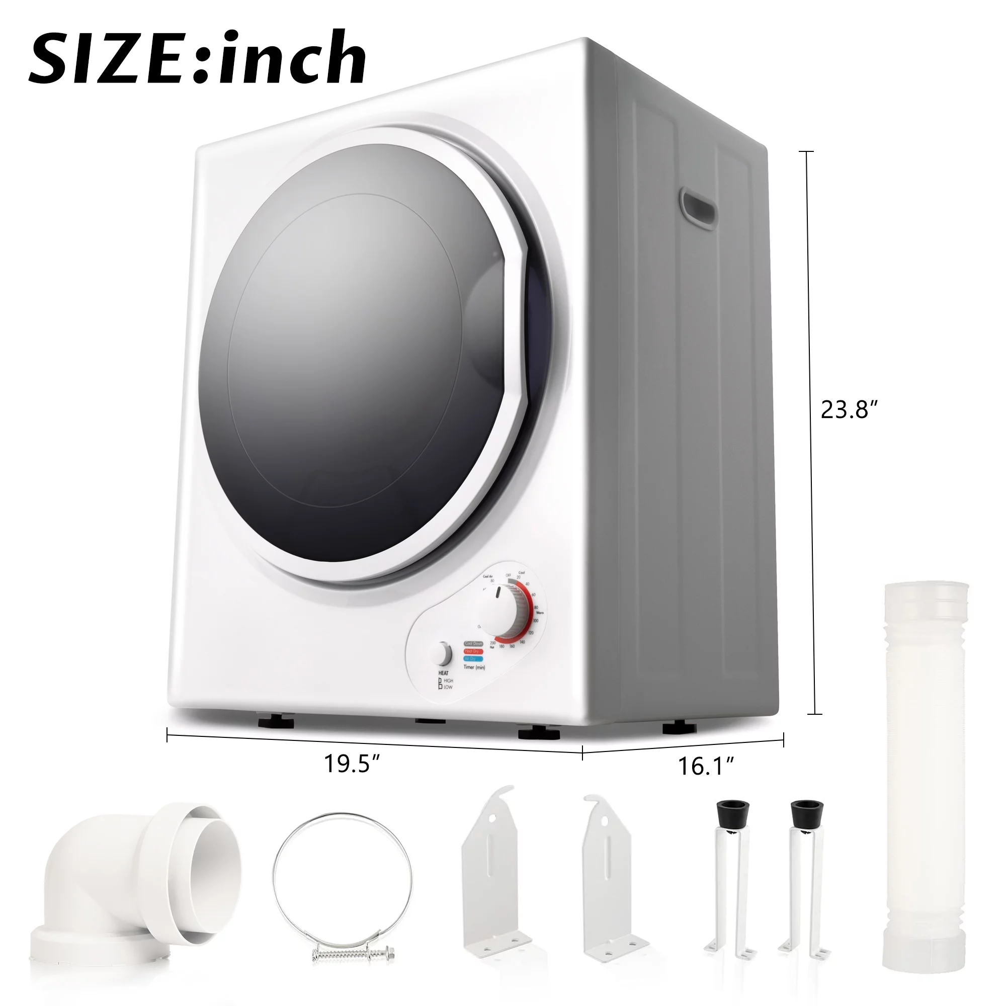 iRerts Compact Laundry Dryer, 850W Portable Clothes Dryer with 5 Drying Modes, Stainless Steel Tub and Wall Mount Kit, Front Load Electric Clothes Dryer Machine for Apartments, Dormitory, RVs, White