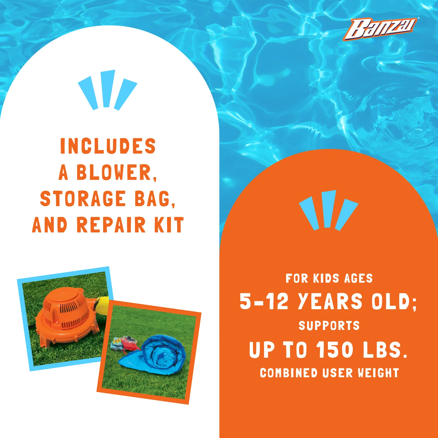 Banzai Splash 'N Blast Outdoor Backyard Inflatable Water Slide Splash Park