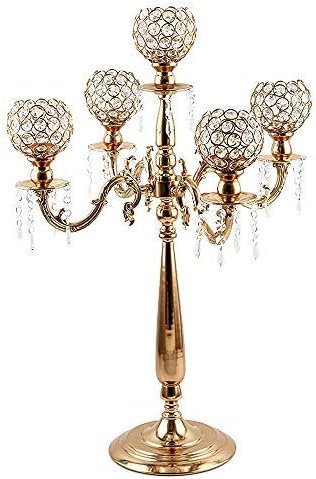 VINCIGANT 5 Arms Candelabra Home Holiday Decorative Centerpiece Gold Crystal Candle Holders for Dinner Party and Formal Event Centerpiece