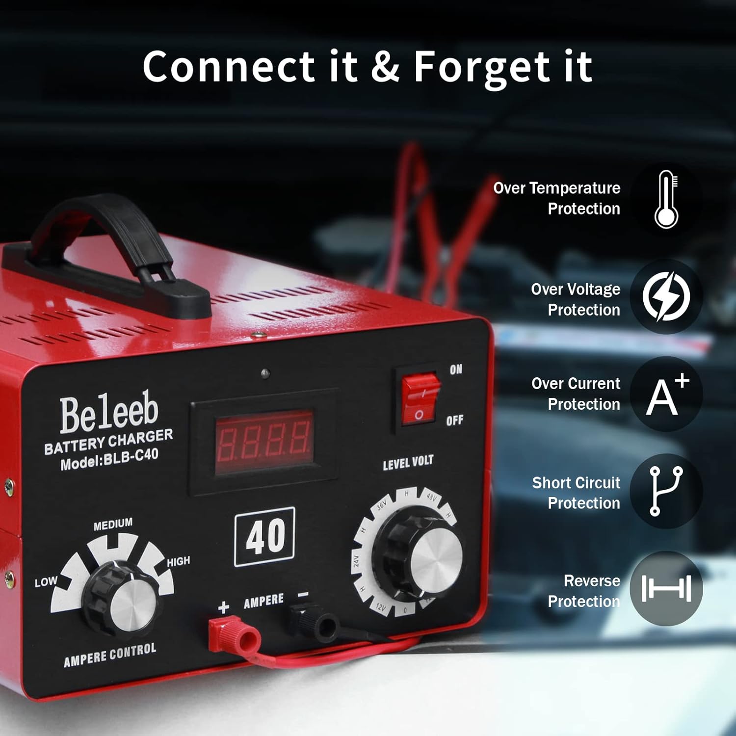 Beleeb C40 Adjustable Battery Charger 12V 24V 36V 48V 60V 72V, Pulses of High-Voltage Battery Desulfator Maintainer with Smart Chip for Lead-Acid Lithium-ion Batteries