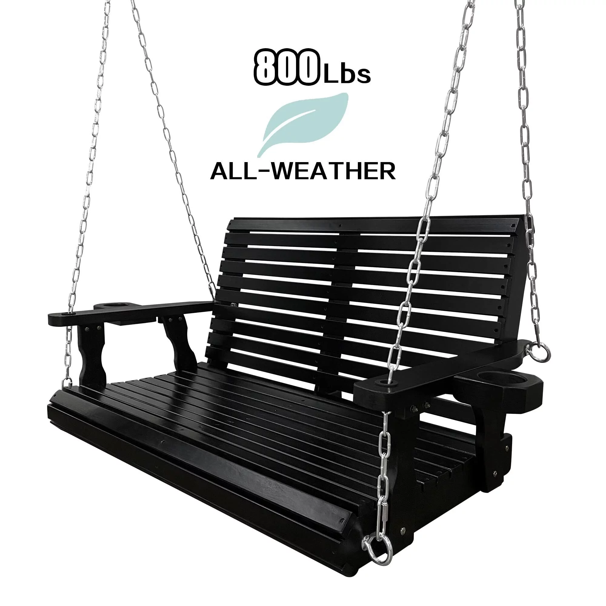 2 Person Solid Wood Porch Swing - N/A White
