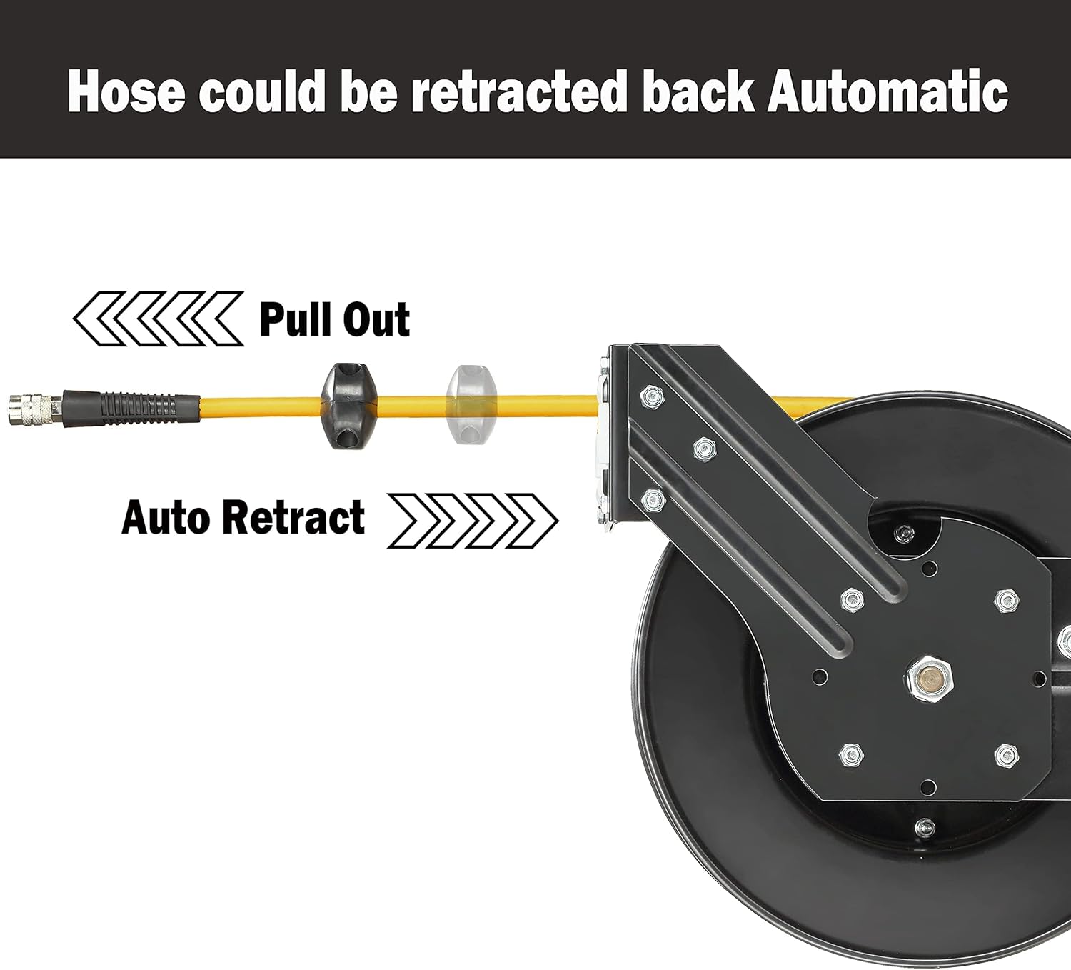 AIRZILLA Steel Retractable Air Hose Reel 3/8" Inch x 50' Feet Hybrid Polymer Hose, Heavy Duty Air Hose Reel included Auto Rewind Reel | Quick Air Coupler | Heavy Duty Steel Frame
