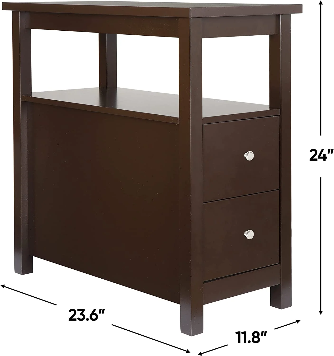 Side Table Set of 2 Chairside Table Narrow End Table with  Shelf and Drawers Small End Table for Bedroom Living Room Kitchen Wood Espresso