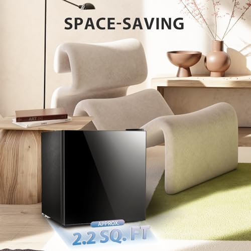 Kismile Mini Fridge with Freezer, 1.6Cu.ft Compact Refrigerators with Removable Shelves, Adjustable Thermostat, Reversible Single Door Small Fridge for Apartment, Home, Office