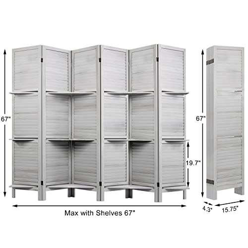 Room Divider with Shelves, Privacy Screen, Room Dividers and Folding Privacy Screens, 5 Panel Wood Temporary Wall Partition Separation Separator, Coconut