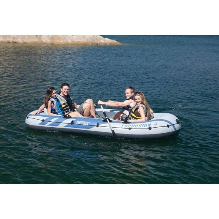Intex Excursion 4 Inflatable Rafting/Fishing Boat Set with 2 Oars 68324EP