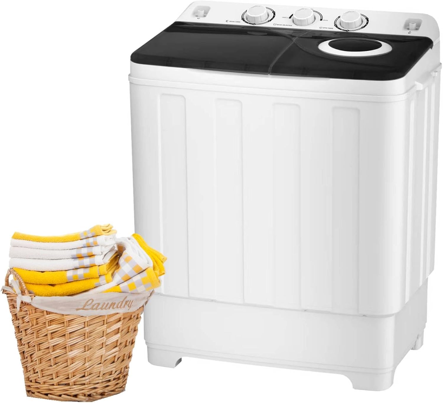 linor Portable Washing Machine, 2 In 1 Washing Machines, Twin Tub Compact Washer 28lbs Capacity, Laundry Washer with Control Knobs/Timer Function/Drain Pump, Washer and Dryer Combo for Apartment