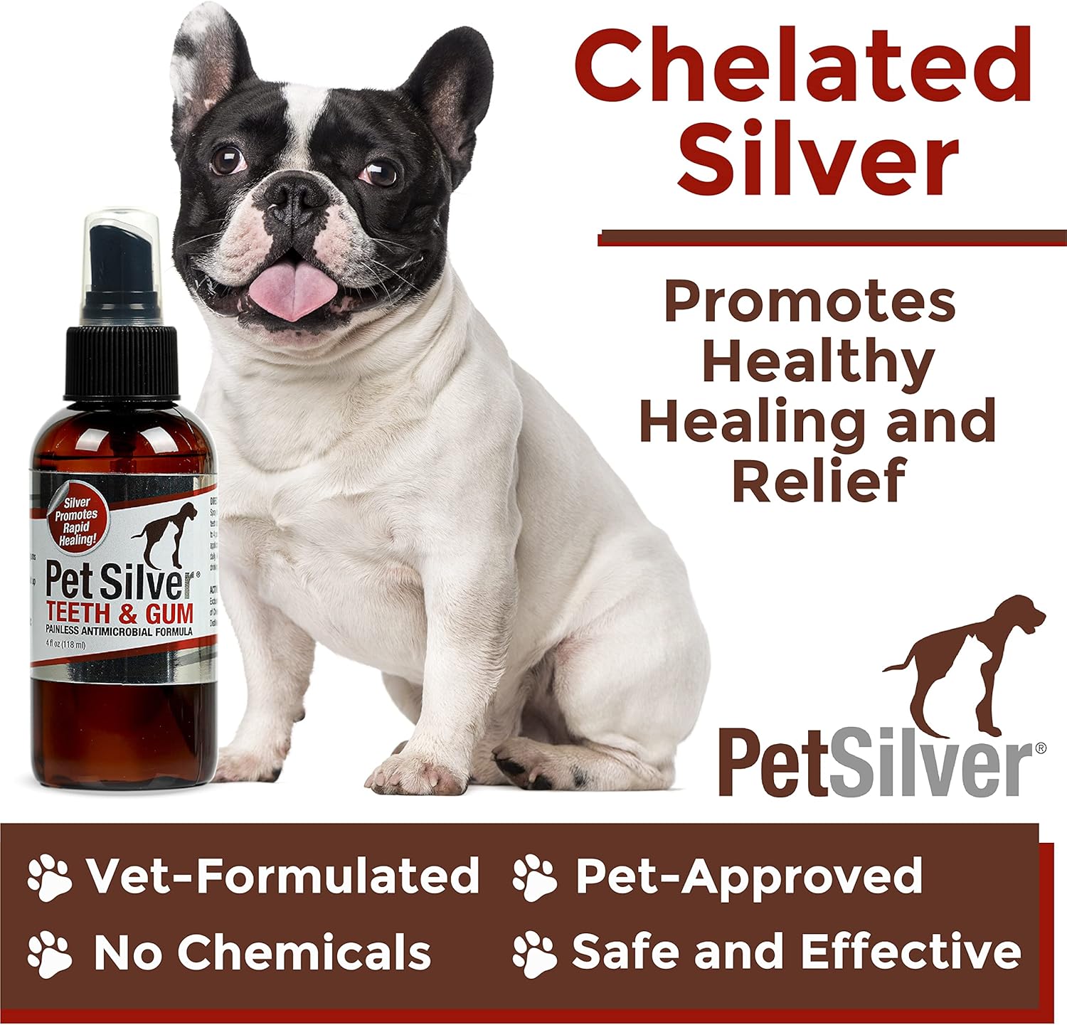 PetSilver Teeth & Gum Spray for Dogs and Cats with Chelated Silver, Made in USA, Vet Formulated, Natural Dental Care Solution, Control Tarter and Plaque, Clean Teeth Without Brushing, 2 Pack Pack of 2