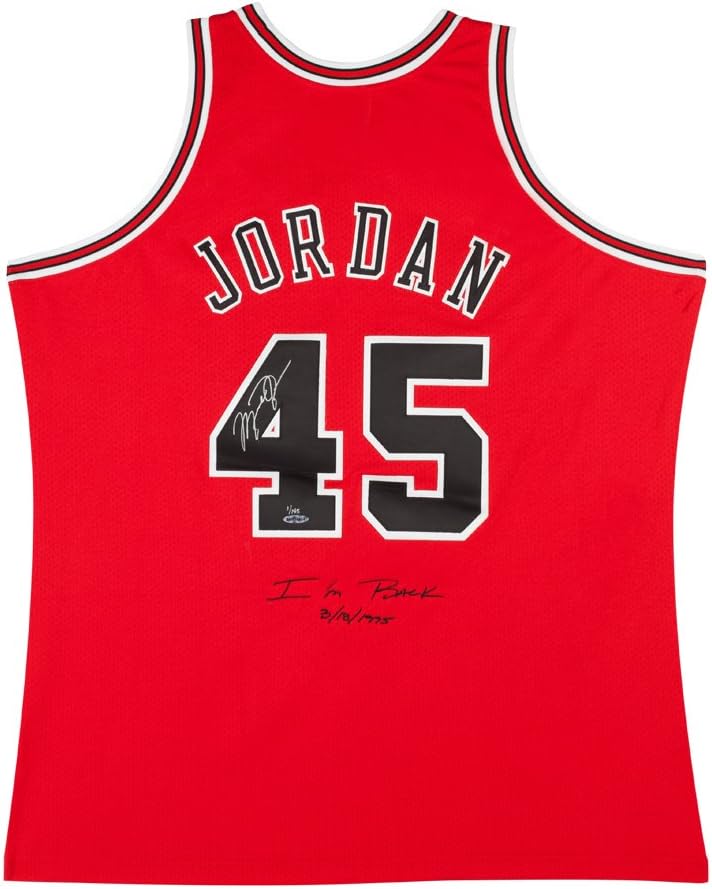 MICHAEL JORDAN 1995 CHICAGO BULLS #45 I'M BACK 3/8/1995" MITCHELL & NESS RED JERSEY -L145