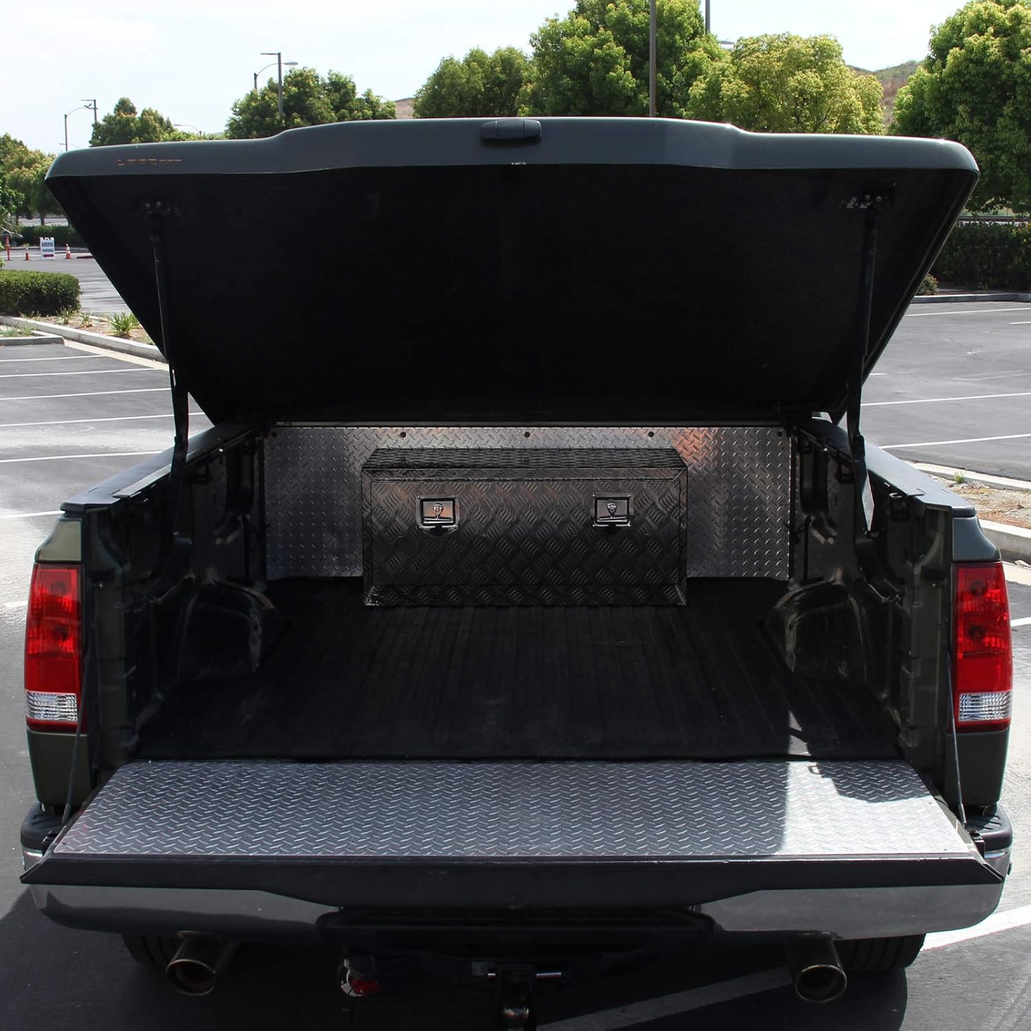 Carpartsinnovate For 29 Truck Pickup Black Aluminum Underbody Tongue Tool Box Trailer Storage+Lock