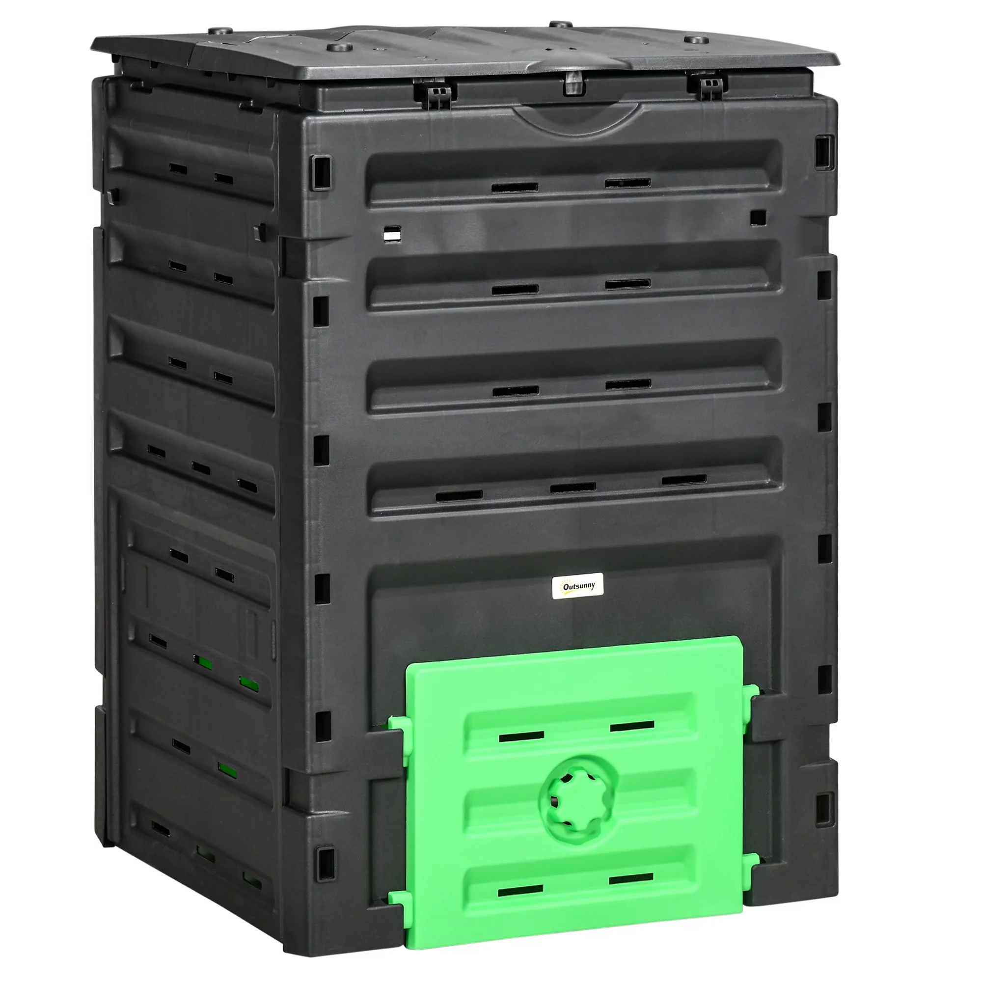 Homiyad Garden Compost Bin, 120 Gallon (450L) Garden Composter, Bpa Free, with 80 Vents and 2 Sliding Doors, Lightweight & Sturdy, Fast Creation of Fertile Soil, Black - Curated Treasures Market