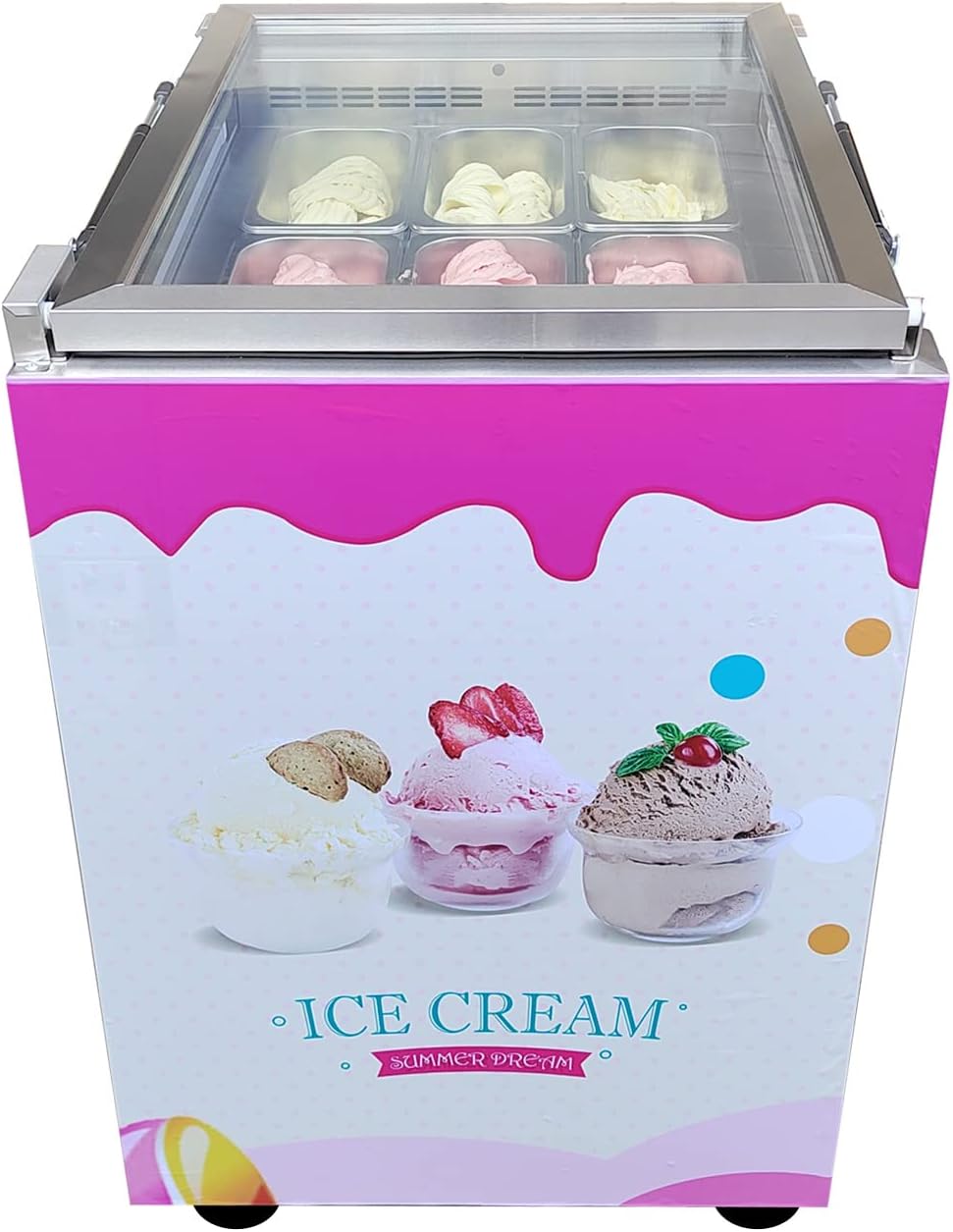 Kolice Commercial 9 Drums/ 6 Pans Ice Cream Showcase Freezer,Ice Cream Display Showcase, Ice Cream Display Freezer for Restaurant, Ice Cream Shops, Hotels, etc.