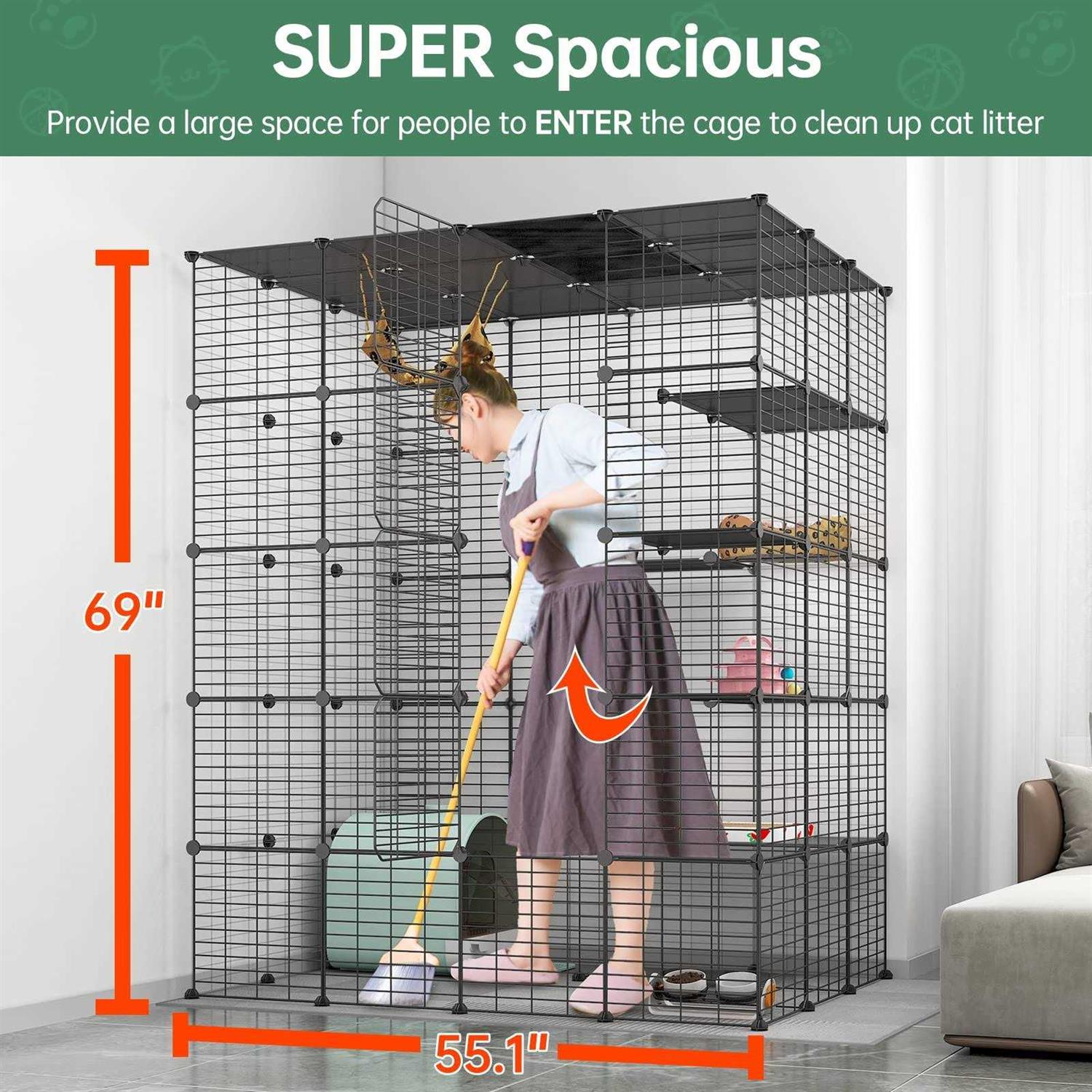 Eiiel Large Cat Cage Indoor Cat Playpen Metal Wire Kennels Crate Ideal for 1-4 Cats - Pet Supplies online store