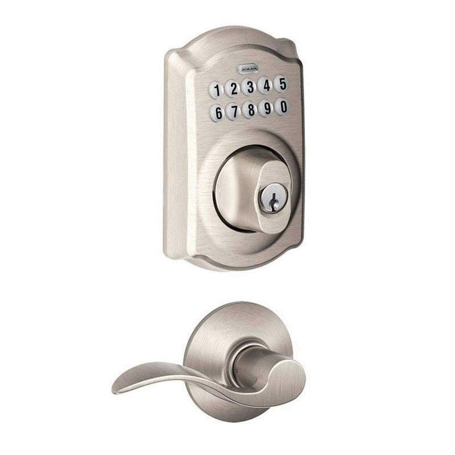 Schlage Camelot Satin Nickel Electronic Keypad Deadbolt Door Lock with Accent Door Handle - Shop Hardware Tools Online Store