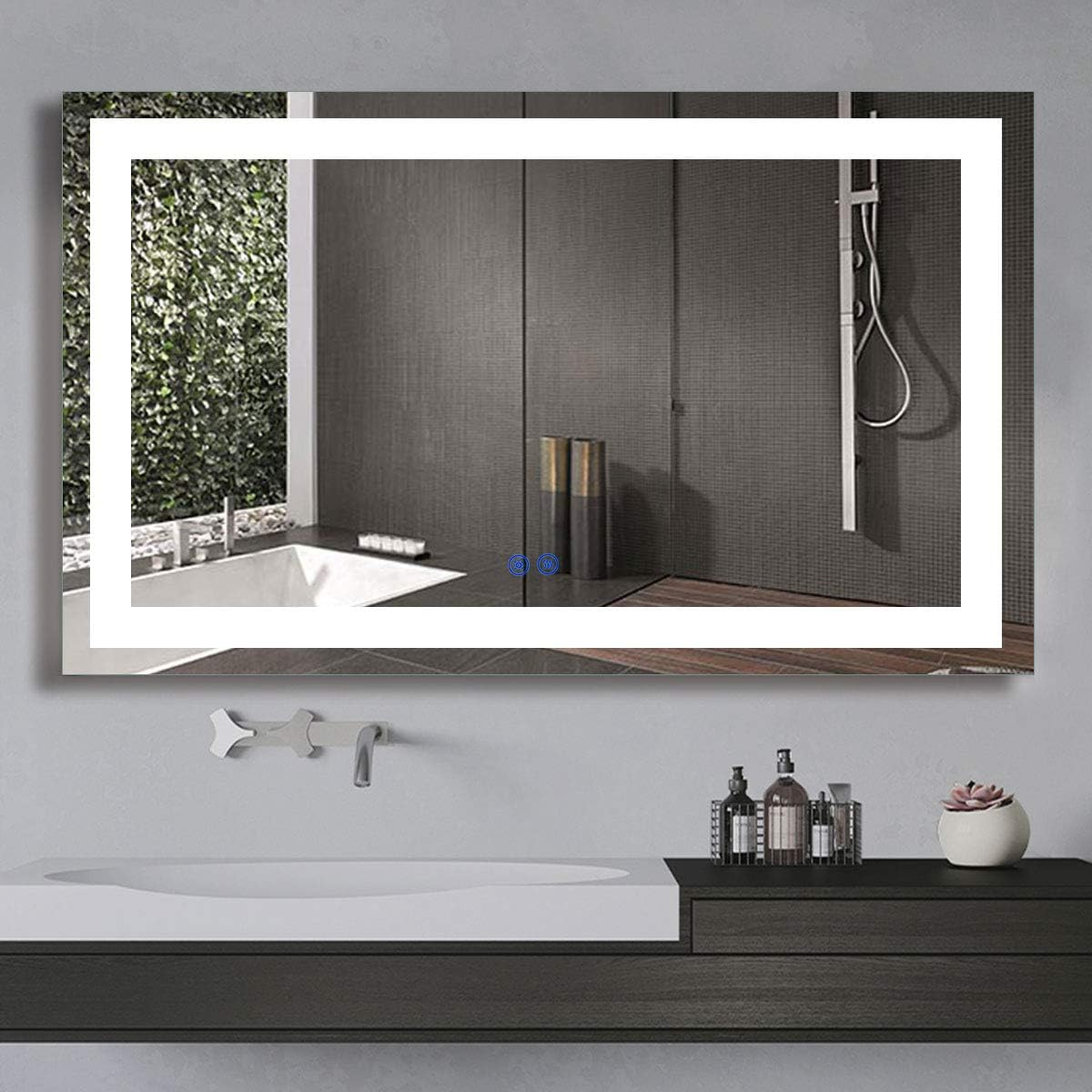 BHBL 60 x 36 Inch Illuminated LED Bathroom Mirror with Smart Button, Anti Fog, Dimmable, Bluetooth Speakers, Vertical & Horizontal Mount, Hotel Office Bar Mirror (D224-6036A)