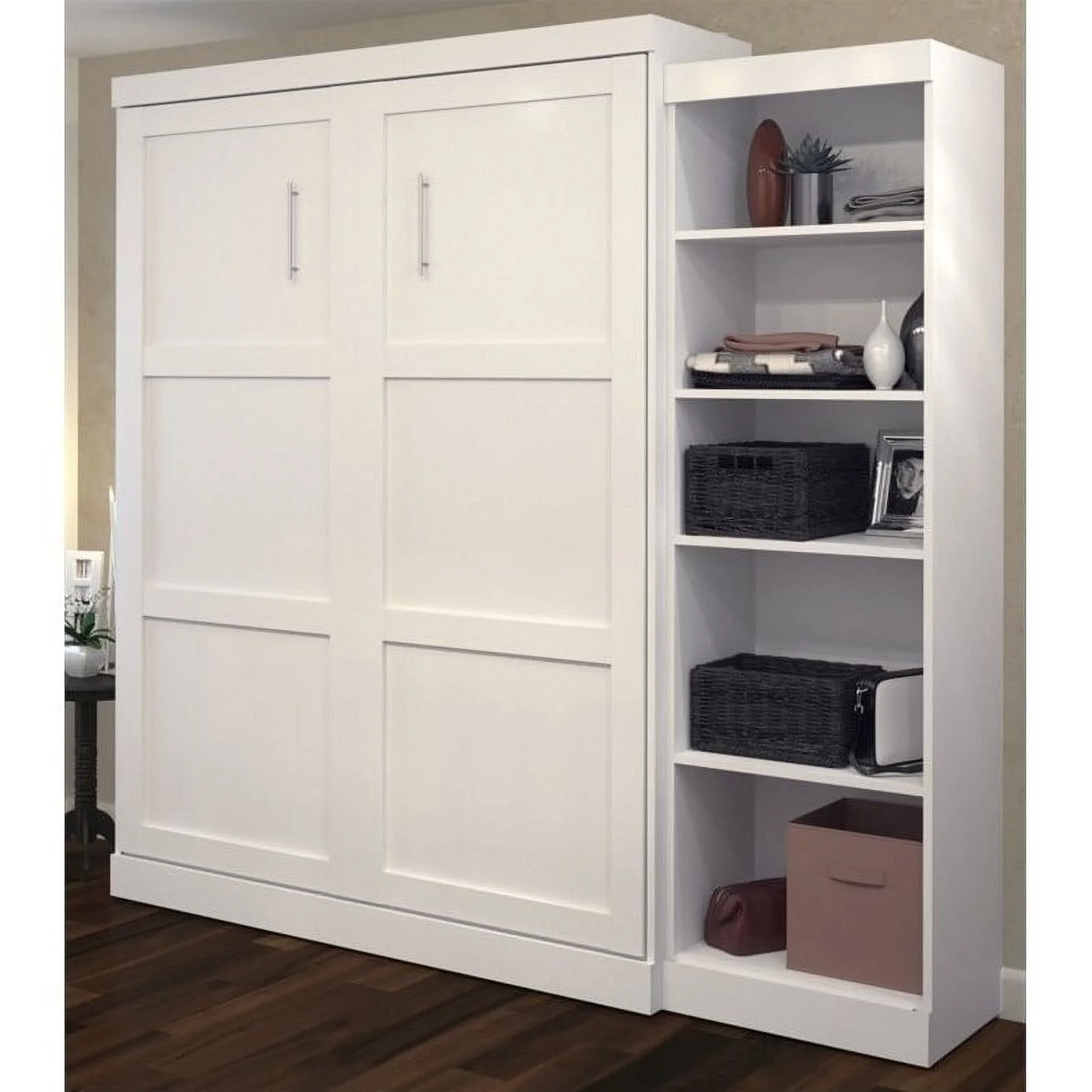 Atlin Designs 90" Queen Wall Bed with Storage in White