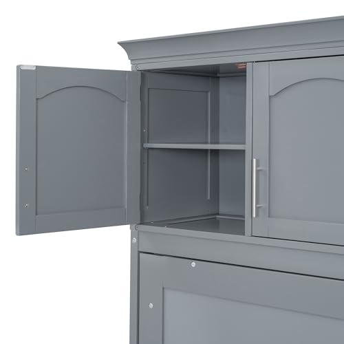 Full Size Murphy Bed with Built-in Wardrobe, 3 Drawers and 3 Open Shelves, Murphy Cabinet Bed with a Long Shelf, Bed Frame Can Be Folded Into A Cabinet, Space-Saving Design