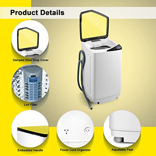 COSTWAY Full-Automatic Washing Machine, 7.7lbs Capacity Compact Laundry Washer and Spin Combo with 6 Programs, Built-in Barrel Light, Portable Washing Machine for Apartments Camping RVs Dorm