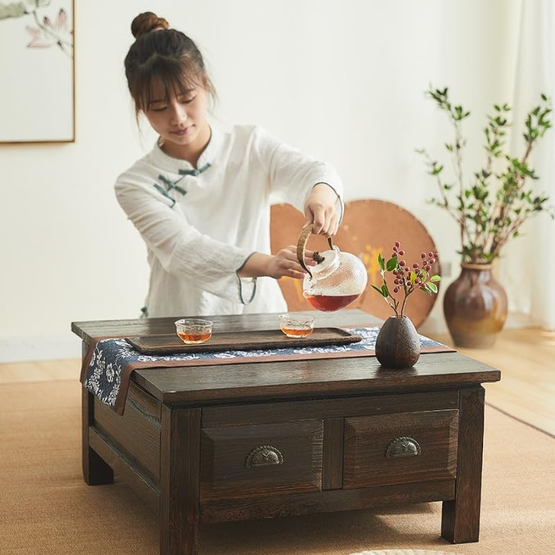 Sofa Table Old Chinese Style Dining Table Wooden Storage Cabinet with Wooden Lace Paulownia Furniture Traditional Family Dining Table Tea Table Tea Table (Size : Rectangle)