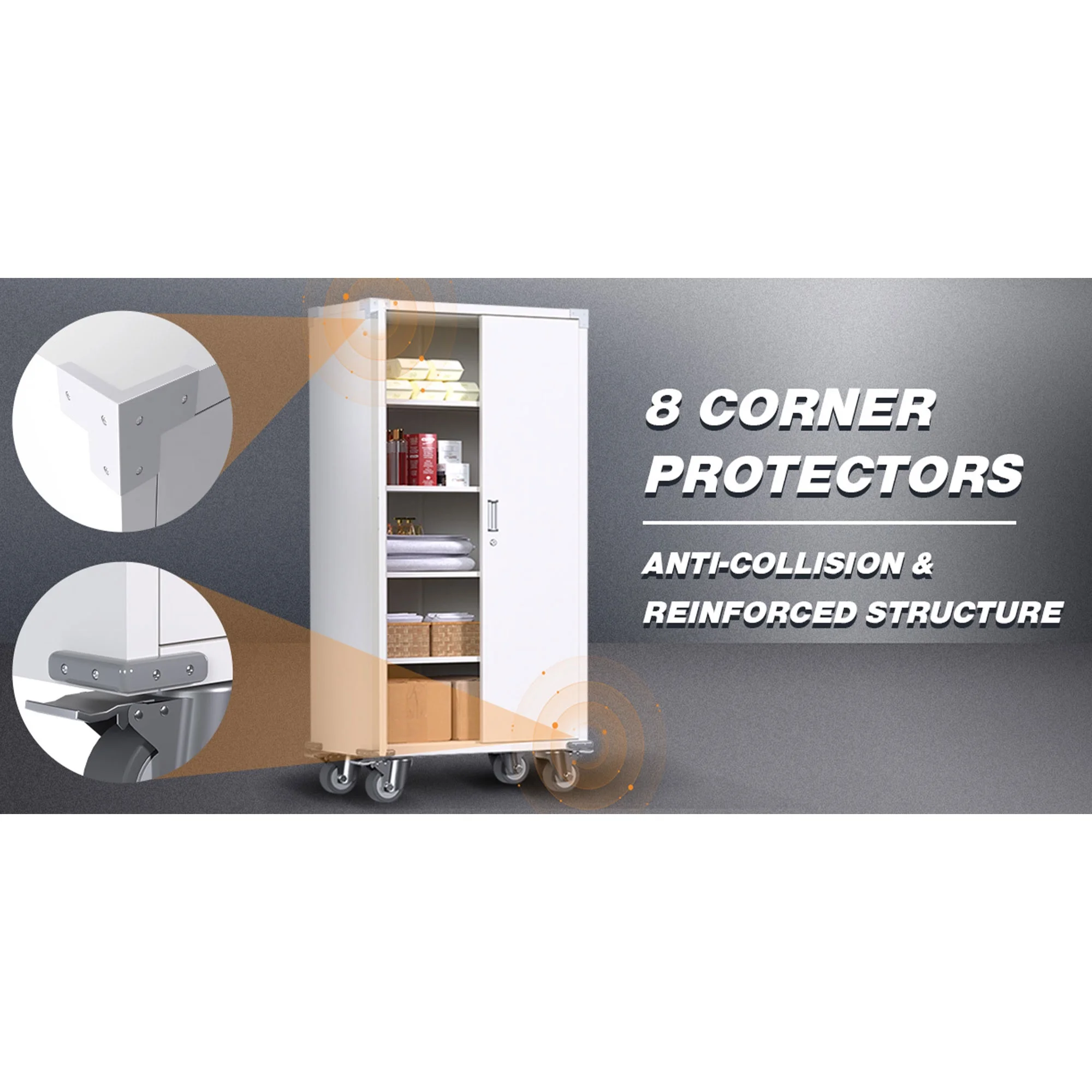 AOBABO 72” Locking Metal Garage Storage Cabinet w/Wheels & Pegboards, White