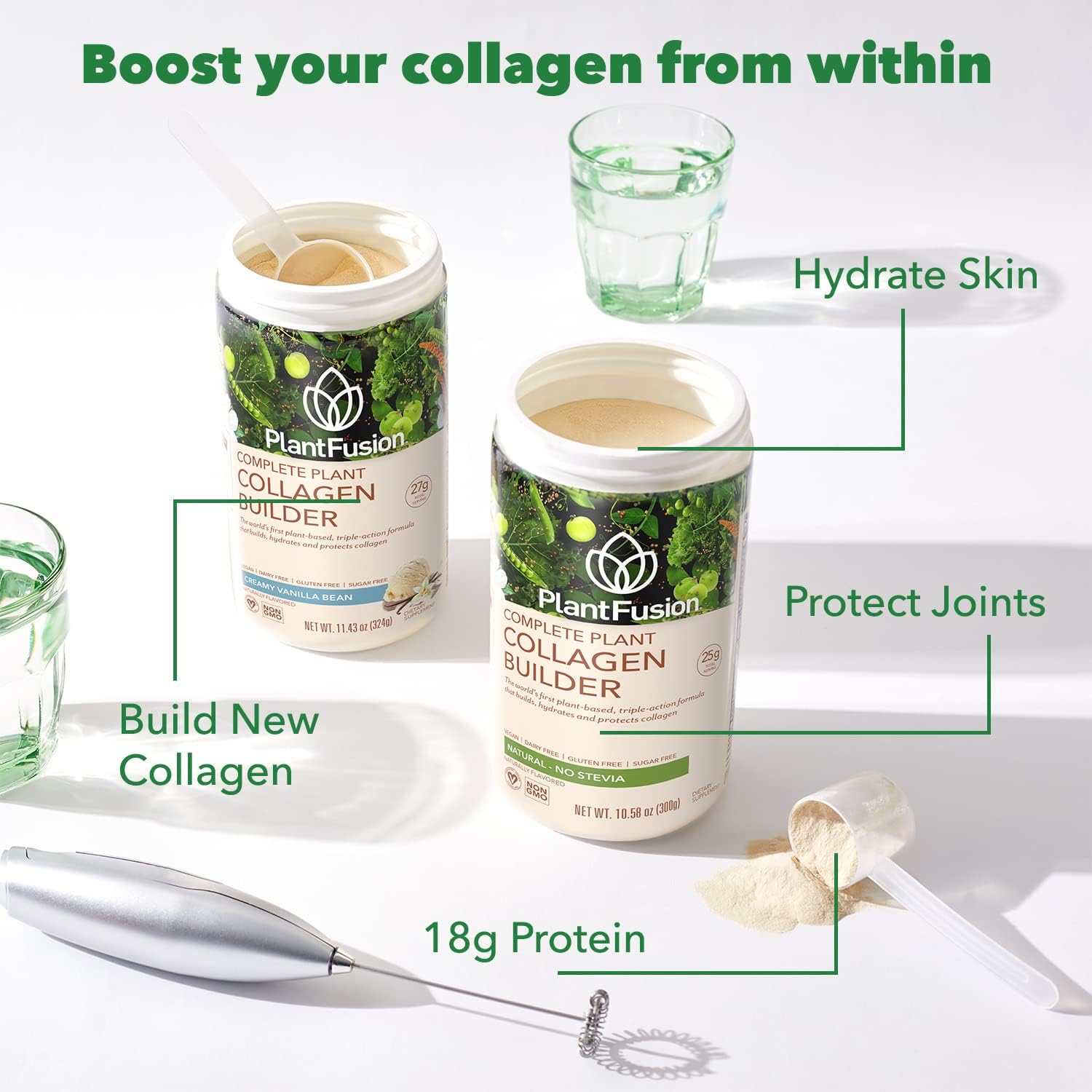 PlantFusion Vegan Collagen Powder, Plant Based Collagen Powder + Vegan Protein for Muscle & Joints, Hair, Skin & Nails, 20 Servings, Vanilla 1.19 lb Pack of 2