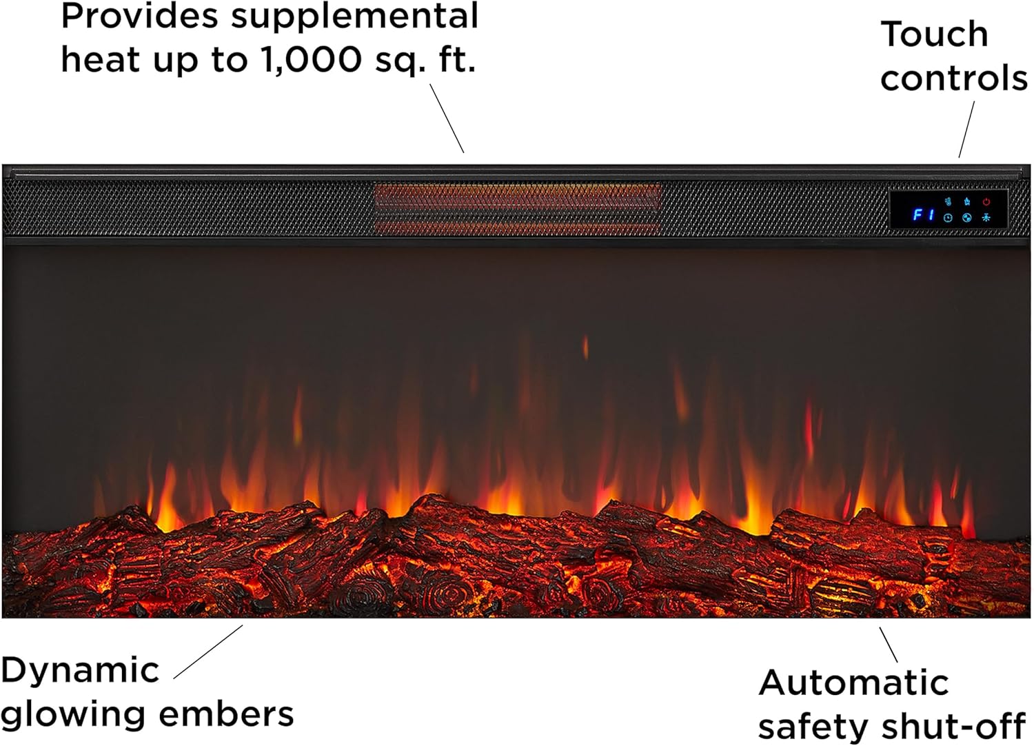 Real Flame Beau 59" Landscape Electric Fireplace with Mantel for Living Room or Bedroom, Replaceable Fireplace Insert Heater, Realistic Log and Flame Effect, Remote Control, Timer