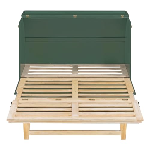 SOFTSEA Queen Murphy Bed with Large Drawers, Folding Wall Bed Wood Murphy Bed for Guestroom Bedroom Office, Gray
