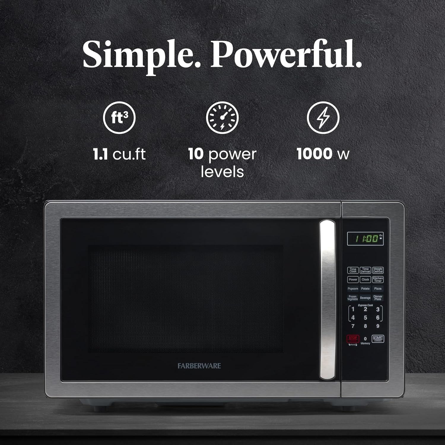 Panasonic NN-TK922SS 27-inch Trim Kit for 2.2 cu ft Microwave Ovens, 27 inch, Stainless Steel & Farberware Countertop Microwave 1000 Watts, 1.1 cu ft - Microwave Oven With LED Lighting