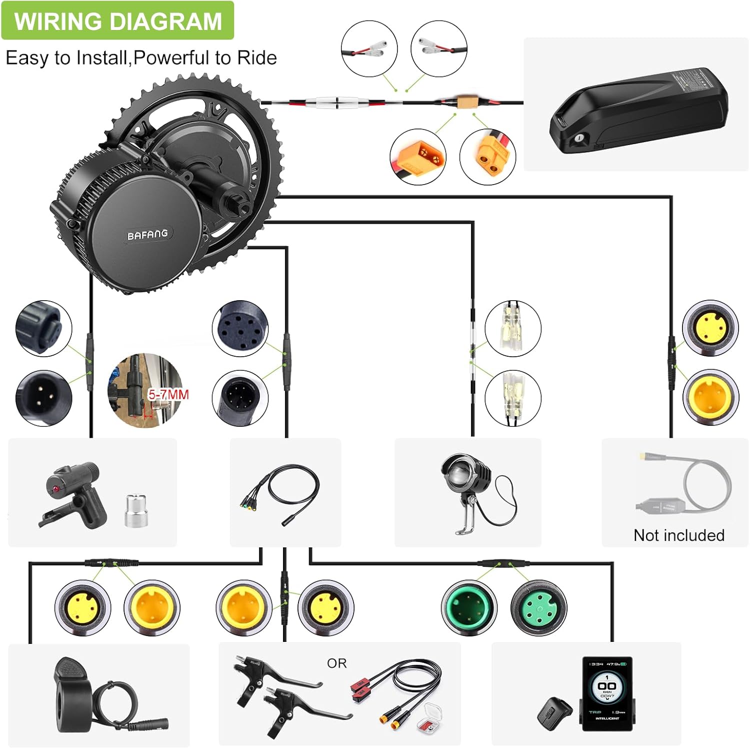 BAFANG 48V 750W BBS02B E-Bike Conversion Motor Kit DIY Electric Bike Kit with Display 800S(No Battery)