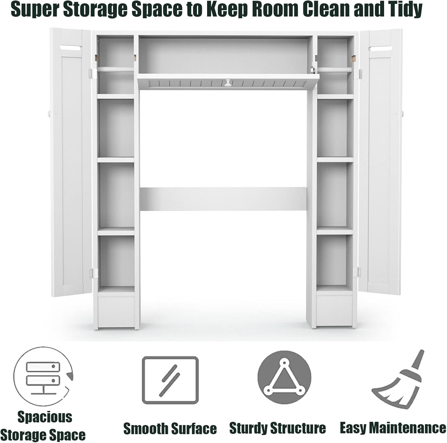 Freestanding Over The Toilet Cabinet,Over-The-Toilet Storage Cabinet with 2 Side Doors,Space Saver Bathroom Storage Toilet Rack with Adjustable Shelves,Paper Holder,White