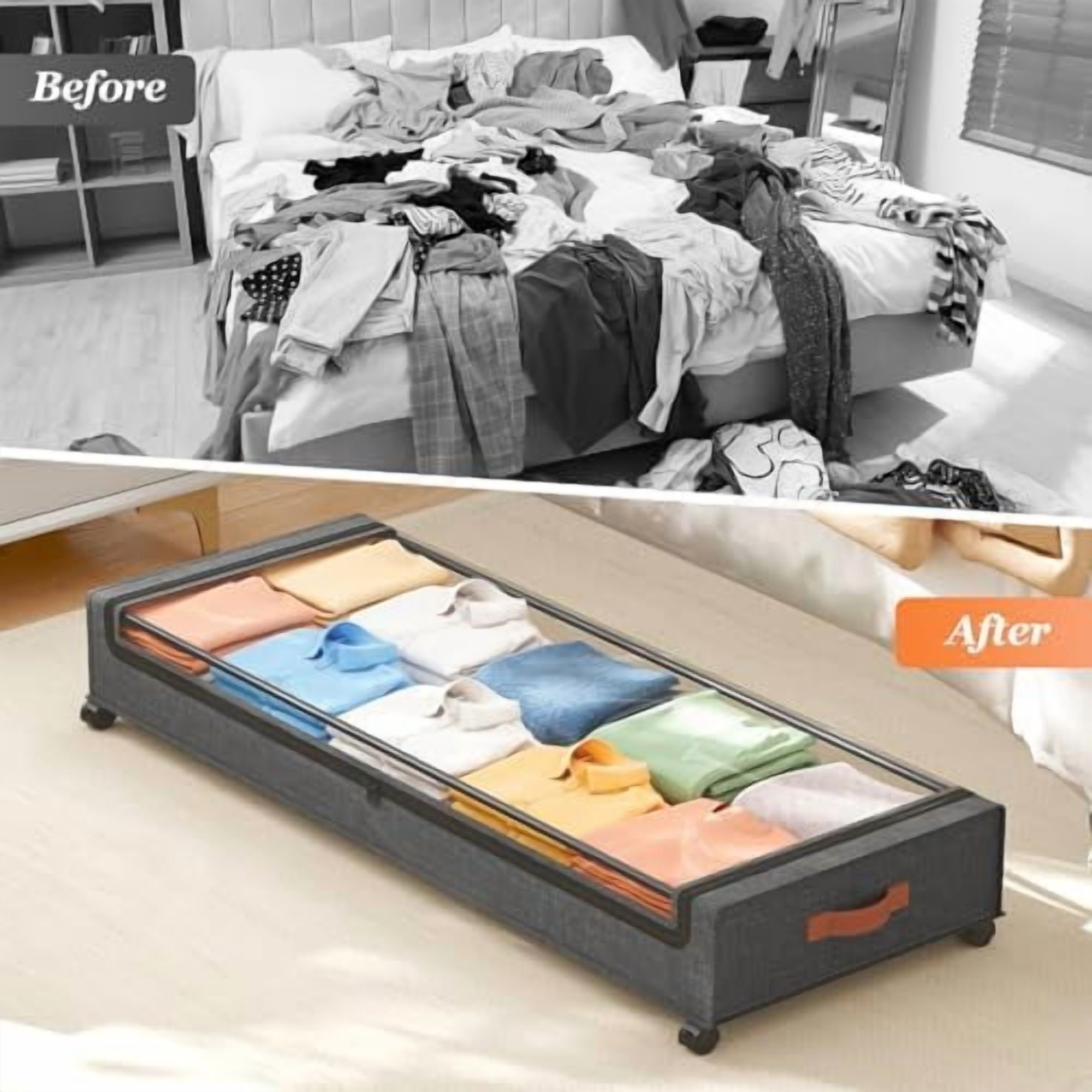 Under Bed Storage with Wheels 2 Pack, 85L Extra Large Under Bed Storage Containers with Metal Frame &amp; Clear Lid, Rolling Underbed Organizer Bins Drawers for Clothes, Shoes, Blankets, Hemp Grey