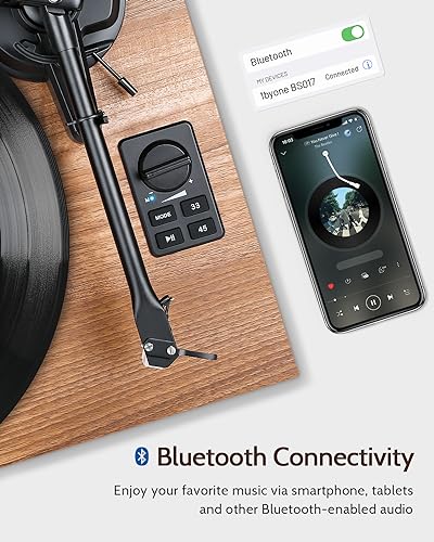 1 by ONE Bluetooth Turntable HiFi System with 36 Watt Bookshelf Speakers, Patend Designed Vinyl Record Player with Magnetic Cartridge, Bluetooth Playback and Auto Off