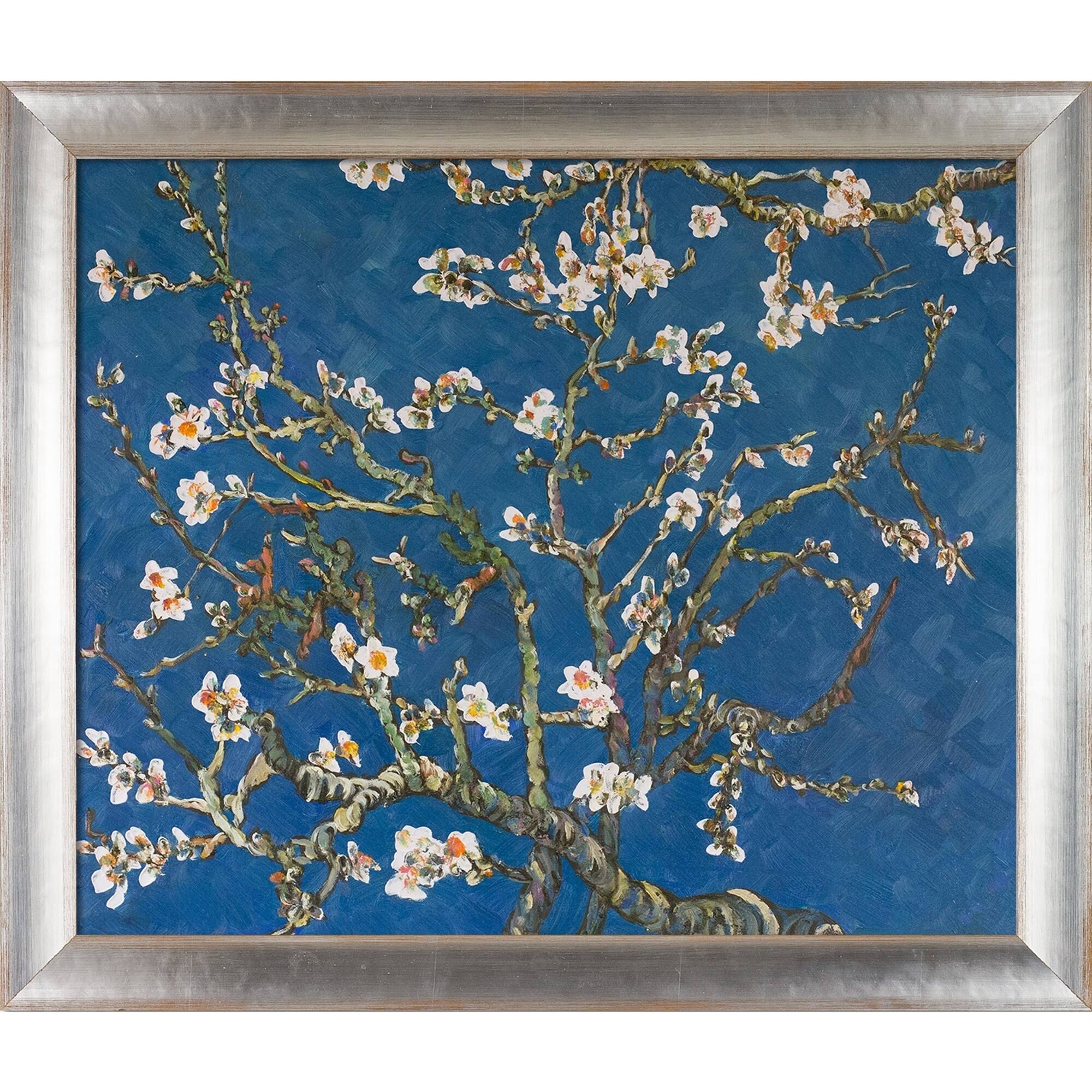 La Pastiche Vincent Van Gogh &Branches of An Almond Tree in Blossom& Hand Painted Oil Reproduction, Size: Medium, Brown